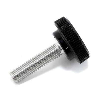 #10-32 x 3/4" Thumb Screw Stainless Steel - Black Knurled Round Plastic Knob - Fine Thread Thumbscrew - Length: 0.750" - Proudly Built in USA - Package of (4)