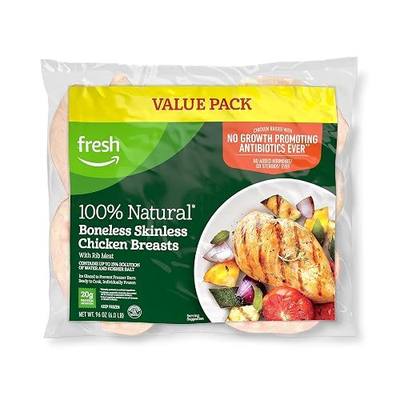 Amazon Fresh Brand, Boneless Skinless Chicken Breasts, 6 Lb (Frozen) 100% Natural