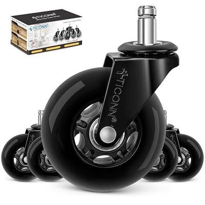 TICONN Office Chair Caster Wheels Set of 5 for Tile, Hardwood Floors and Carpets, Universal Fit for Most Chairs (Black)