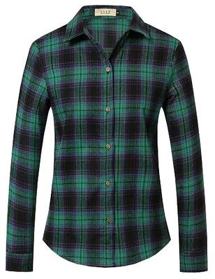 SSLR Flannel Shirts Womens Long Sleeve Button Down Plaid Shirts Casual