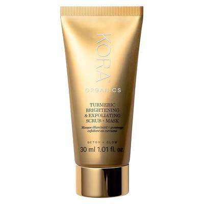 KORA Organics Turmeric Brightening & Exfoliating Face Scrub + Mask, 30 ml | 2-in-1 Face Mask & Facial Scrub, Certified Organic Exfoliator, Smooths & Refines Pores, Vegan & Cruelty-Free, 1.01 fl oz