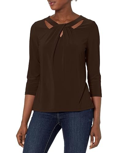 Kasper Women's Three-Quarter Sleeve Twist Neck Top