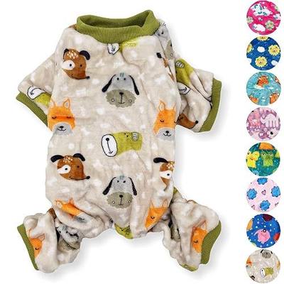 Dog Pajamas Soft Warm Fleece Jumpsuit Cute Pet Clothes for Small and Medium Pet XXS - L (Beige Dogs, S: Length - 12", Chest 14" - 17")