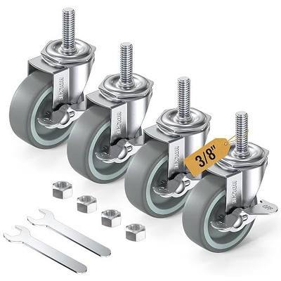 HOLKIE Caster Wheels 3 inch Locking Casters Set of 4, Threaded Stem 3/8" -16 x 1-1/2" (Diameter 3/8", Length 1-1/2") Swivel Heavy Duty Castors Gray