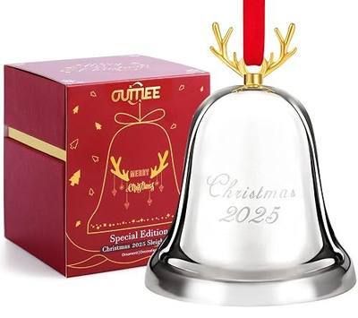 2025 Annual Christmas Bell, Silver Bell Ornaments | for Christmas Tree Decorations, Holiday Bell Jingle Bell for Anniversary with Ribbon & Gift Box