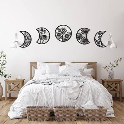 Jetec 5 Pcs Moon Phase Wall Art Decor Wall Pediments Hanging Wooden Phase Spiritual Bedroom Nordic Boho Lunar Aesthetic Art for Living Room Dorm Apartment Ornament (Black)