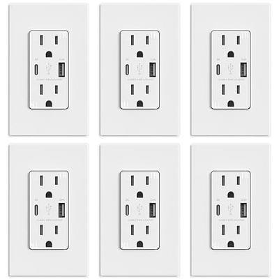 ELEGRP USB Outlets, 15 Amp Wall Outlet with USB Ports, 21W USB Outlets Receptacles with Type A & Type C Ports, Tamper Resistant Receptacle, Wall Plate Included, Ul Listed (6 Pack, Matte White)