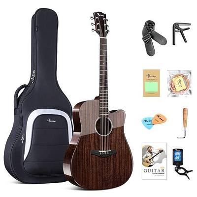 Rosen G31 Dreadnought Acoustic Guitar Black Soild Mahogany Top 41 Inch Guitarra Full Size Cutaway with Gloss Finish Bundle Starter Kit with Gig Bag, Strings, Strap, and Picks