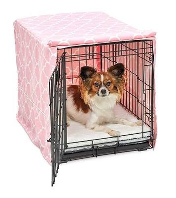 MidWest Homes for Pets Small Dog Crate Cover Featuring Teflon Fabric Protector, Poly-Cotton Privacy Kennel Cover Fits Most 24-inch Crates, Pink Designer Print, Machine Washable, Reduces Barking