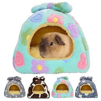 Guinea Pig Bed, Hideout House for Small Animals, Warm & Cozy | Premium Fleece Material, Ideal Bed & Accessories for Hamsters, Chinchillas, Dwarf Bunnies, Hedgehogs, M, Green Flower