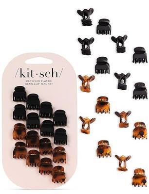 Kitsch Mini Claw Clips for Women - Stylish Small Hair Clips for Kids | Stays In Place Without Pulling or Snagging | Durable & Sturdy Plastic - Tortoise & Black, 16 Pcs