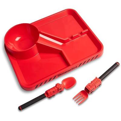 Dinneractive Dining Set For Kids - 3PC Red Firefighter Dinnerware - Fire Truck Utensils - Toddler Plates - Baby Dishes