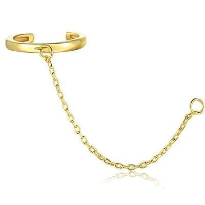 Dainty Gold Chain Earcuff | Cuff to Lobe Earrings | Minimal Ear Harness Connected | 18K Gold Plated Sterling Silver | Sold as A Single (Not Pair)