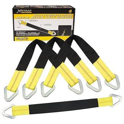 XSTRAP STANDARD 4-PK 24" x 2" Axle Straps with Protective Sleeve and D-Ring | Tire Wheel Tie Down Straps for Securing Race Car Tow Truck Transport, 3333 Lb. Capacity 10,000 Breaking Strength, Yellow