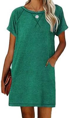 Ekouaer Women's Nightgown, Short Sleeve Sleepwear Loose Sleepshirt Plain Casual T Shirt Dress With Pockets