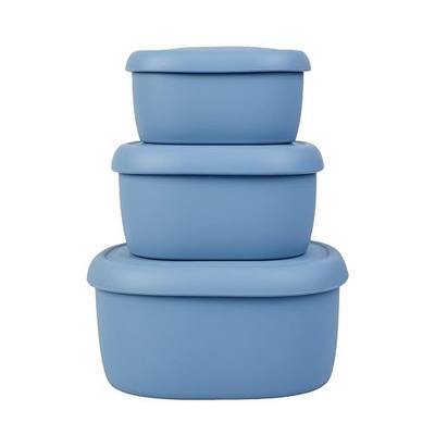 BLUE GINKGO Nesting Silicone Containers - Set of 3 Hard-Shell Silicone Food Storage Containers | BPA Free, Airtight, Dishwasher and Freezer Safe (6.7oz, 10oz, 20oz) - Blue