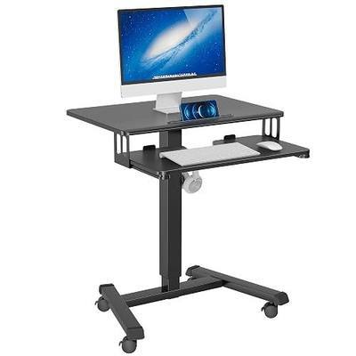 BONTEC Mobile Standing Desk with Keyboard Tray, Mobile Podium on Wheels | Rolling Laptop Sit Stand Desk, Adjustable Height Desk Up to 33lbs, Portable Computer Workstation Cart for Living Room, Office