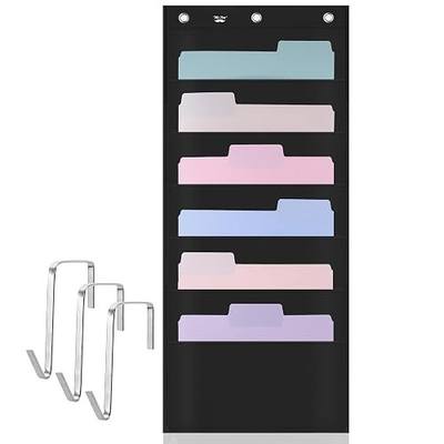 Mr. Pen- Hanging Wall File Organizer, 6 Pocket, Black | 3 Overdoor Hangers Included, Over the Door File Organizer, Wall Folder Organizer