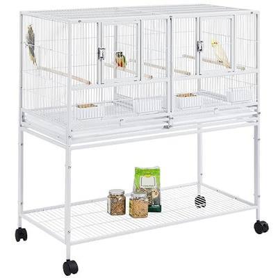 Yaheetech Stackable Divided Breeder Breeding Parakeet Bird Cage for Canaries Cockatiels Lovebirds Finches Budgies Small Parrots with Rolling Stand, White