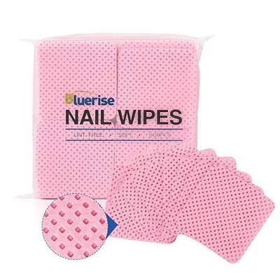 BLUERISE Lint Free Nail Wipes Nail Polish Remover Pads Soft Absorbable Eyelash Extension Glue Cleaning Wipes Pink 600pcs