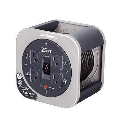 Link2Home 25 Ft. Extension Cord Storage Reel, 4 Grounded Outlets