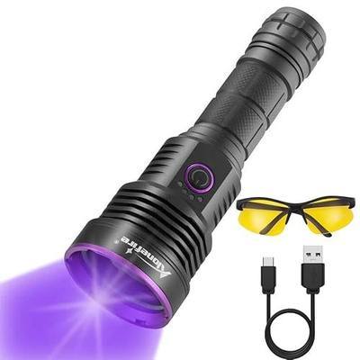 ALONEFIRE SV43 36W 365nm UV Flashlight USB C Rechargeable Ultraviolet Black Light Woods Lamp for Pet Urine Detector, Resin Curing, Scorpion, Fishing, Leak with UV Protective Glasses, Battery