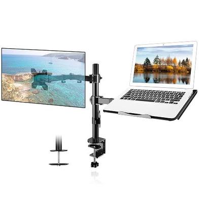 suptek Monitor and Laptop Mount Holds 13-32 inch Computer Screen, Adjustable Monitor Arm Stand with Laptop Tray for 13-27 inch, Hold 22 lbs, with Clamp and Grommet Mounting Base