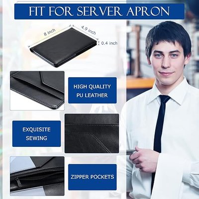 Containlol 6 Pcs Waitress Server Books Guest Book Pad Leather Money Organizer Wallet Organizer Waiter Cash Check Bill Receipt Holder with Pocket for Waitstaff Fit Apron(Classic Style)