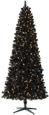 Treetopia Black Artificial Christmas Tree | Essentials - Black Tree - 6 ft | Pre-lit 300 LED Clear Lights | Includes Tree Stand, On/Off Foot Pedal, Extra Bulbs & Fuses
