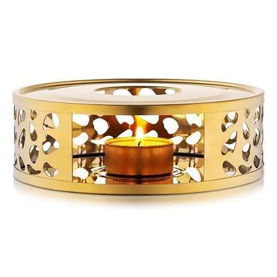 Simtive Teapot Warmer, Brushed Stainless Steel Tea Warmer with Tealight Holder, Gold