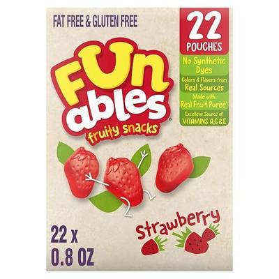 Funables Strawberry Fruit Snacks, Gluten Free, 0.8 oz, 22 Ct
