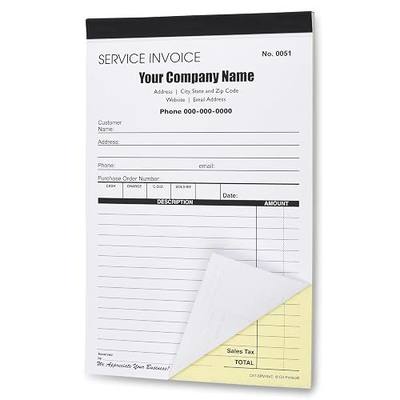 Custom Service Invoice Carbonless Form with Your Company Name - 2 Books (100 Sets) Numbered