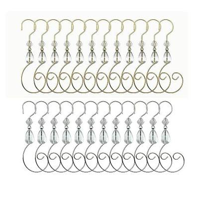 Christmas Ornament Hooks Iron Hook with Acrylic Jewelry Hanger Decoration for Christmas Tree Home Decoration (24 Pieces) (Style A)