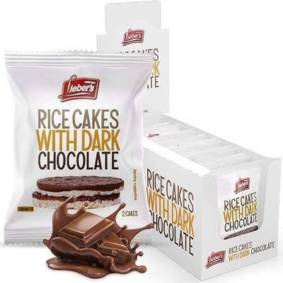 Lieber's Dark Chocolate Rice Cakes, Kosher, Gluten Free, Vegan, 24 Count | Whole Grain Brown Rice, Dairy Free, 60 Calories or Less per Cake, Crispy Snack Pack or Gift Pack, Wheat Free