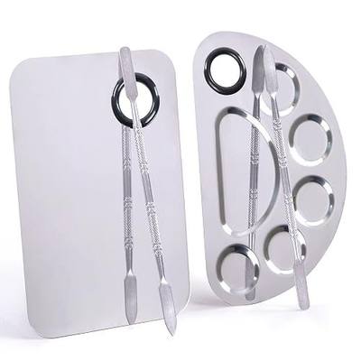 Makeup Palette Cosmetic Palette Spatula, Cosmetic Makeup Mixing Palette | Stainless Steel Cosmetic Makeup Palette for Nail Art Eye Shadow Eyelash Makeup Professional Pigment Blending 6*4"/Silver/2pcs