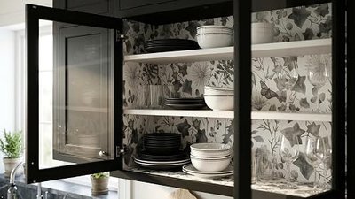 Blooming Wall Removable Watercolor Pastel Color Gray Ivy Leaves with Butterfly and Flowers Peel & Stick Dresser Drawer Sticker Cabinet Sticker Furniture Contact Paper