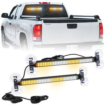 XRIDONSEN 2X 17.7 inch Traffic Advisor Light Bar 144 LED Strobe Lights | Amber White Warning Hazard Safety Interior Front Rear Windshield Dash Emergency Lights for Plow Trucks Construction Vehicles