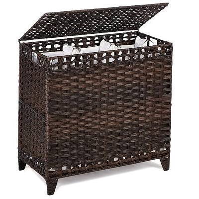Laundry Hamper with 3 Removable Liner Bags; 132L Handwoven Rattan Laundry Basket with Lid & Heightened Feet; Clothes Hamper with Side Handles; Laundry Sorter with 3 Separate Sections