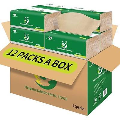 Soft Durable Bamboo Facial Tissues - 3 Ply Natural Unbleached Facial Paper Dry or Wet Use 12 Packs(134 Tissue per Pack, 1608 Tissues Total)