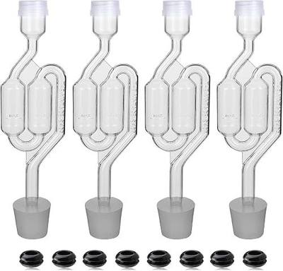 Bubble Airlock Set, 4 Airlocks for Fermenting, 4 Drilling #6 Stoppers and 8 Airlock Grommets, Used for Brewing Wine, Beer, Sauerkraut, Pickles, Etc. Fermentation Bubbler Airlock