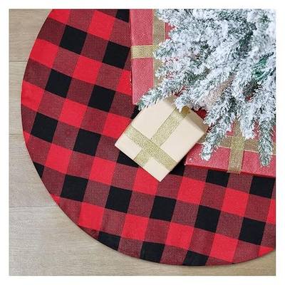 SoarDream Christmas Plaid Tree Skirts Small 24 Inches Red and Black Buffalo Checked Tree Skirt for Xmas New Years Eve Party Outdoor Decoration