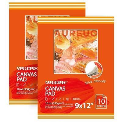 AUREUO Canvas Pad for Painting 10 Sheets, 10 Oz. - 9x12 Inch, 2 Pack - Triple Primed Glue Bound Cotton Canvas Paper for Oil and Acrylic Paints Art Supply for Mixed Media Painting
