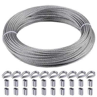 Rectoo 1/8" wire cable, 100ft Wire Rope Metal Cable With Loop Sleeve And Steel Thimble, 7x7 marine stainless steel Strand Core Perfect For Deck Railing System, Outdoor hanging kit, garden fence (SR03)