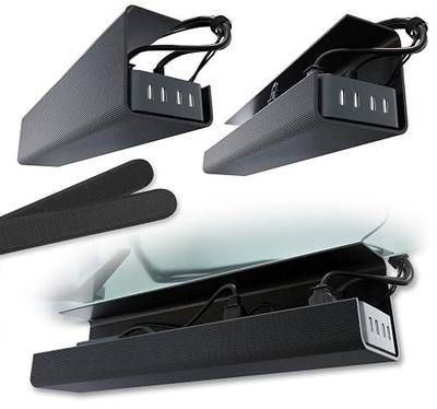 No-Screw Under Desk Cable Management Tray - Self-Adhesive Installation, Cord Management, Cable Tray, Under Desk Wire Organizer - Black Set of 2