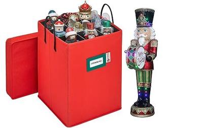 HOLDN’ STORAGE Figurine Collectible Storage Box, Red | 9 Slots Stores up to 16-in Tall Pieces, Ajustable Dividers, Nutcrackers, Ornaments & More, Holiday Decor Organizer