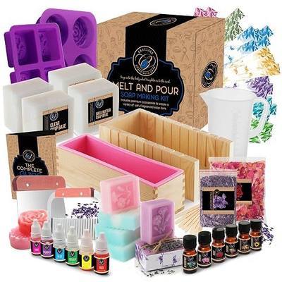 CraftZee Large π£π₯ππ ππ¨π Deluxe Soap Making Kit - All-in-One Soap Making Supplies with Soap Base, Soap Cutter Box, Silicone Loaf Molds, Fragrances & More - Homemade Melt & Pour DIY Craft Kits