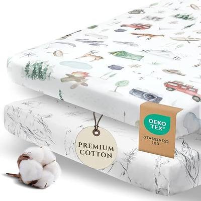 Pobi Baby Pack N Play Sheets for Boys, 2-Pack, Cotton Blend (Explore) | Playard Sheet, 2-Pack, Graco 38x26, Cotton, Mini Crib Sheet, Soft, Snug, Safe, Pack n Play, Playpen, Travel, Machine Wash