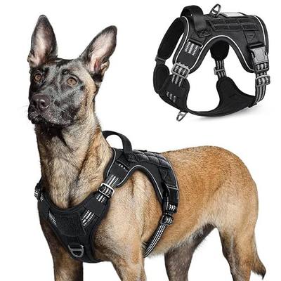 rabbitgoo Tactical Dog Harness for Large, No Pull Military Service Vest | Molle & Handle, Heavy Duty, Adjustable, Reflective Straps, Easy Control for Training Walking, Black, Large