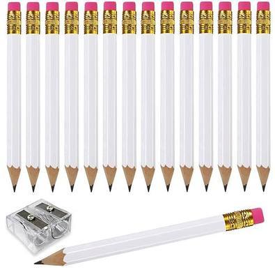 Adhere 25pcs Golf Pencils with eraser Hexagon Wooden Pencils Graphite 2B for Golf Event Scoring,Classroom,Wedding,Company Meetings,Pew, Pocket (white)