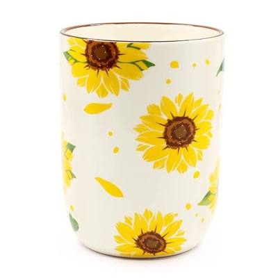 Nefelibata Utensil Holder, Sunflower Ceramic Utensil Crock Kitchen Storage Pottery Spatula Canisters for Hearth Countertop Organizer Spoon Rest Modern Farmhouse Cooking Tools Gift